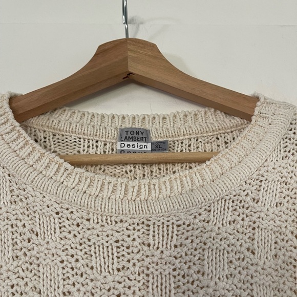 Vintage Tony Lambert 100% Cotton Patterned Cream Sweater - XL - Picture 3 of 5